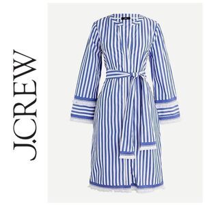 J Crew Belted Cotton Poplin Tunic Dress in Stripe Blue White 6